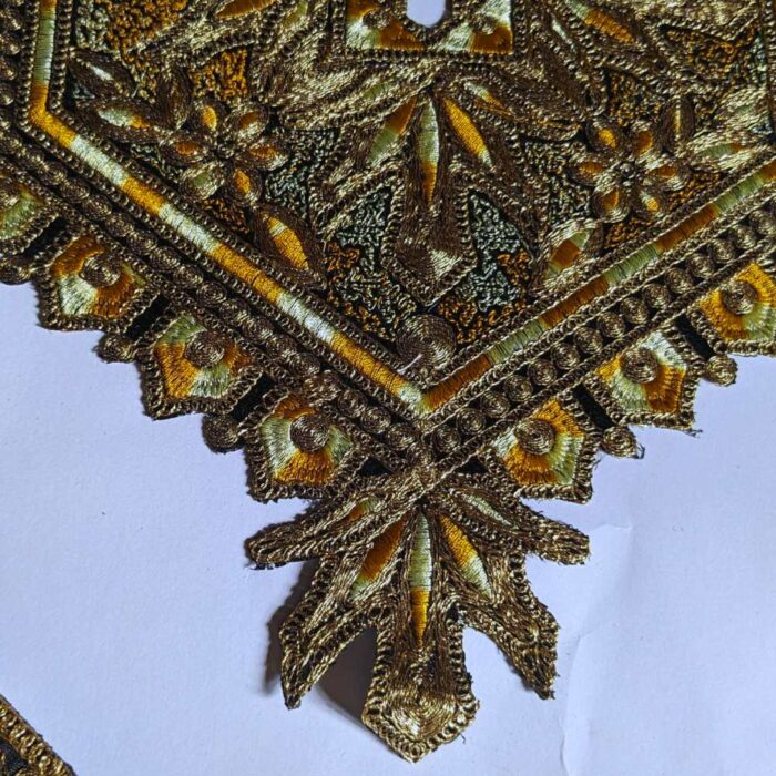 Golden Yellow Shalimar Tilla Neck Patch with Sleeve Border - Image 2