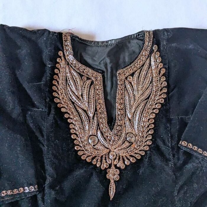 Girls Black Velvet Pheran with Golden Tilla (Length 28)