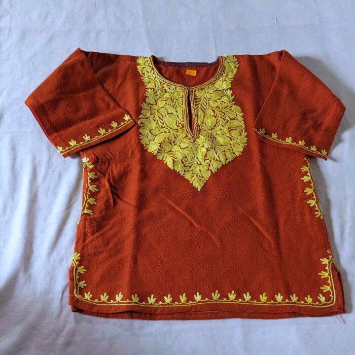 Rust Orange Cashmilon Traditional Kids Ari Pheran (L19.5)