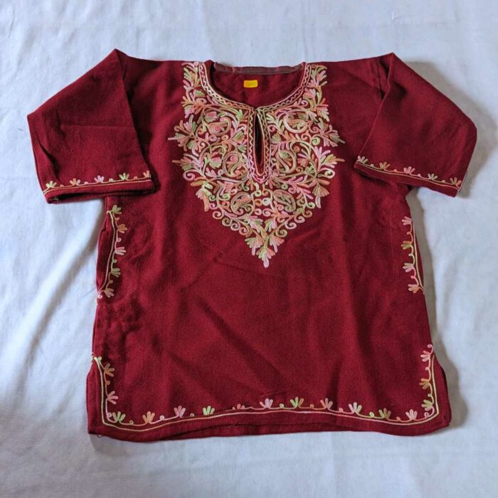 Maroon Cashmilon Traditional Kids Ari Pheran (L20)