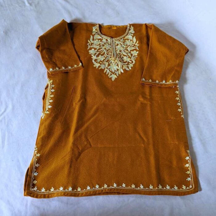 Mustard Girls Traditional Kashmiri Pheran/Short Kurta L30, 7-8Y