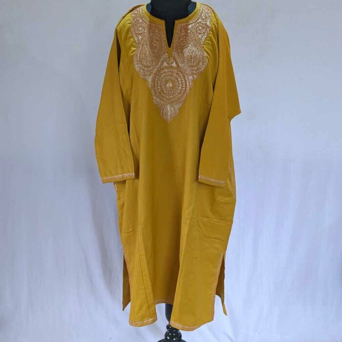 Mustard Kashmiri Tweed Pheran With Tilla