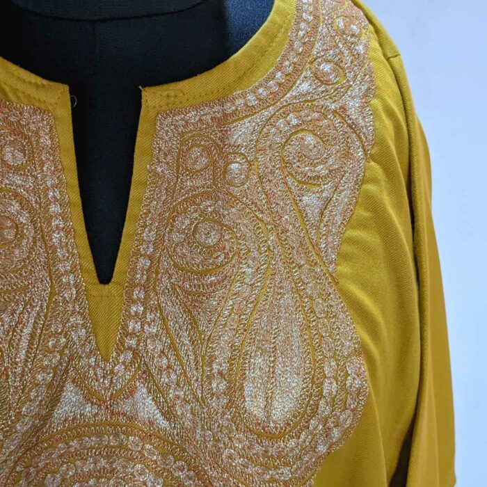 Mustard Kashmiri Tweed Pheran With Tilla - Image 4