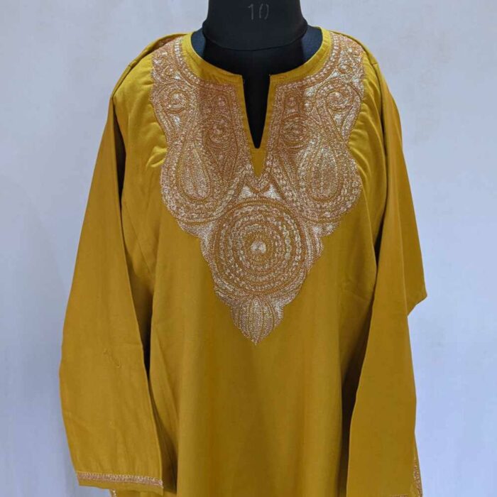 Mustard Kashmiri Tweed Pheran With Tilla - Image 2
