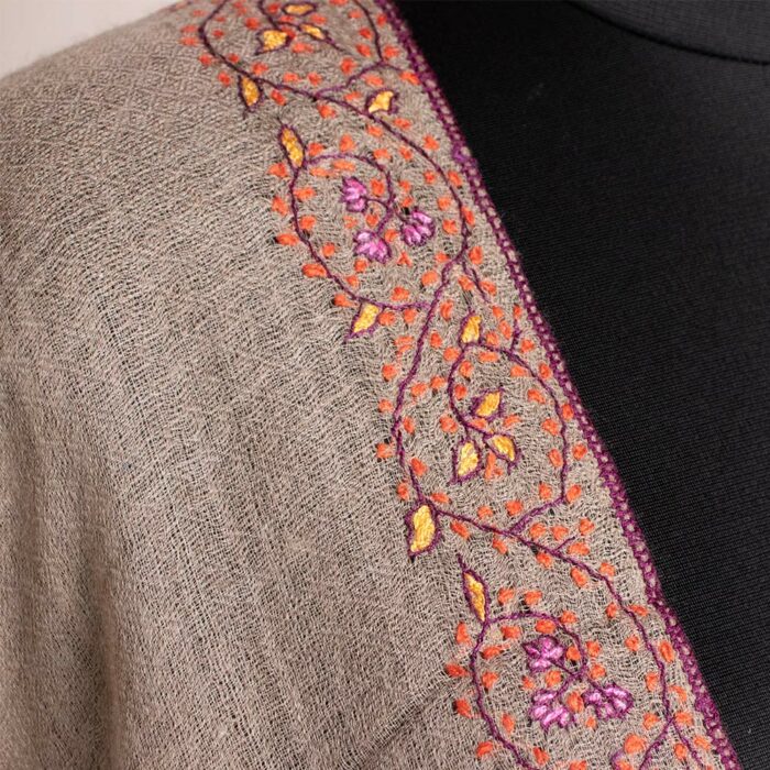 Natural Color Pashmina Sozni Work Stole - Image 2