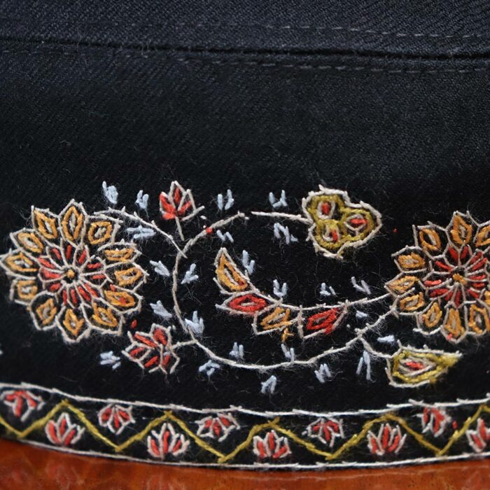 Black Pure Pashmina Hand Sozni Cap - Image 3