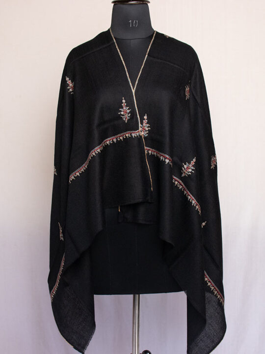 Black Pashmina Sozni Hand Work Stole