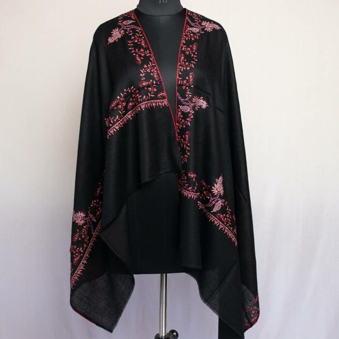 Black Pashmina Sozni Hand Work Stole