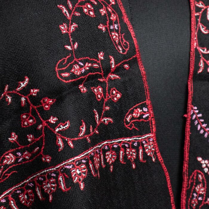 Black Pashmina Sozni Hand Work Stole - Image 2