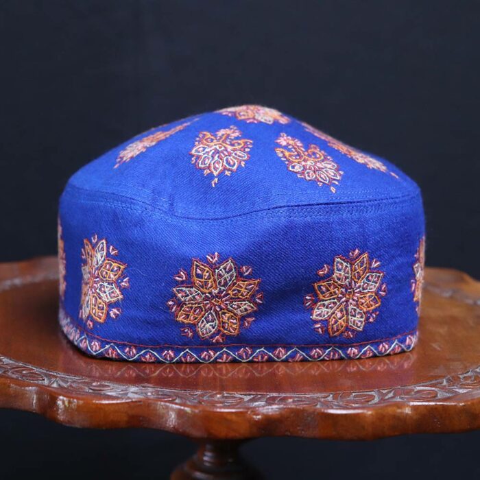 Blue Pure Pashmina Hand Sozni Cap