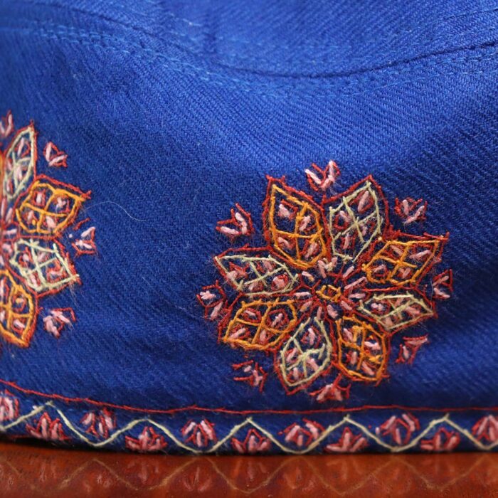 Blue Pure Pashmina Hand Sozni Cap - Image 3