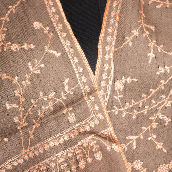 Dark Beige Pashmina Jali Sozni Hand Work Stole - Image 2