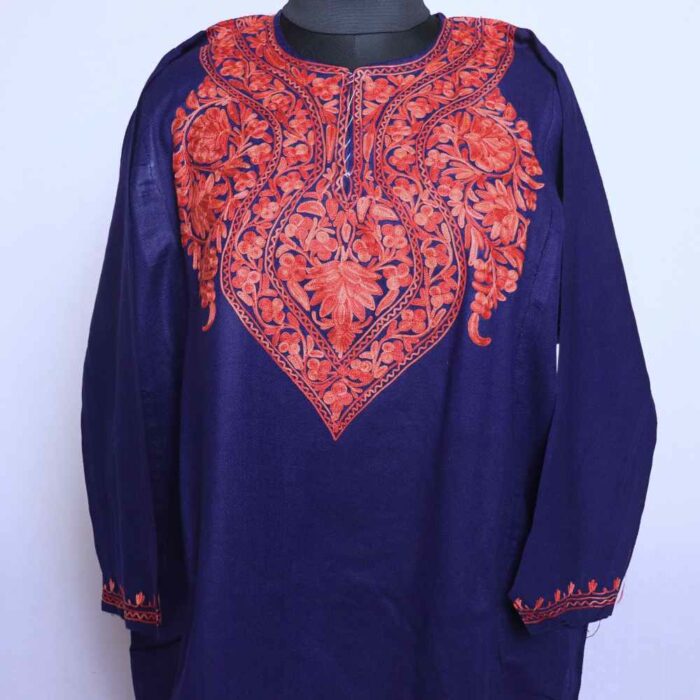 Dark Blue Kashmiri Pheran - Elegant Winter Heritage Fashion