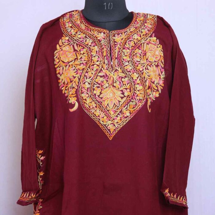 Dark Maroon Shahi Aari Cashmilon Pheran
