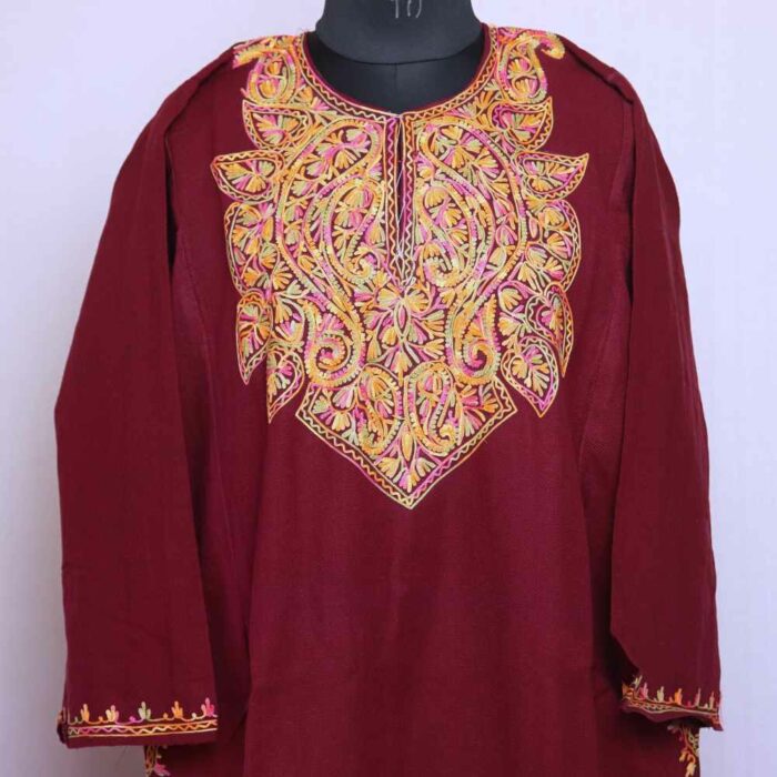 Dark Maroon Nishat Aari Cashmilon Pheran