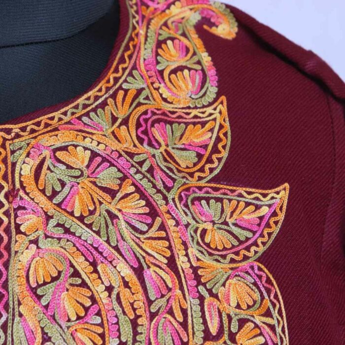 Dark Maroon Nishat Aari Cashmilon Pheran - Image 3