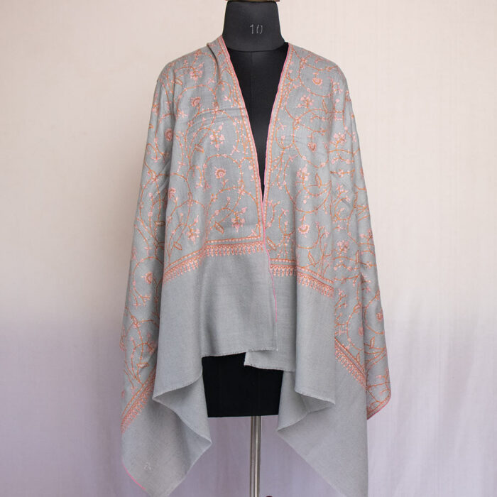 Grey Pashmina Jali Sozni Hand Work Stole