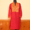 Red Summer Cool Aari Work Kurta with Collar