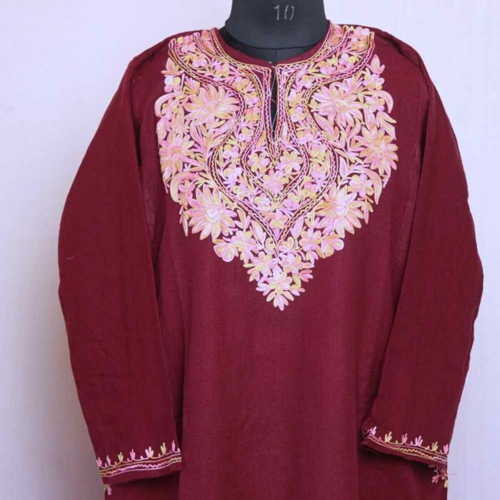 Maroon Shahi Aari Cashmilon Pheran