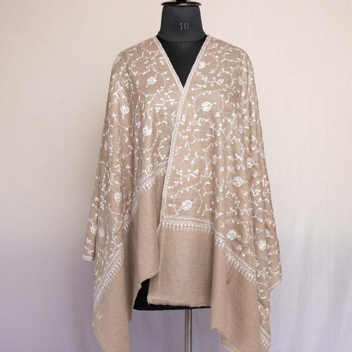 Light Natural Color Pashmina Sozni Hand Work Stole