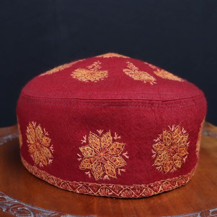 Maroon Pure Pashmina Hand Sozni Cap