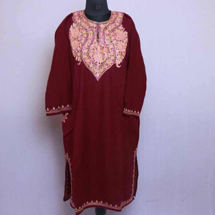 Maroon Shahi Aari Cashmilon Pheran - Image 2
