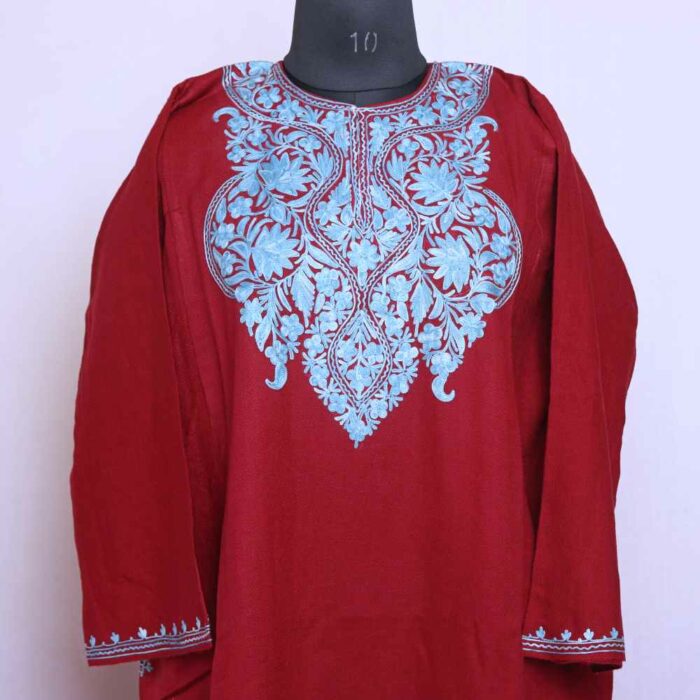 Maroon Aabi Aari Cashmilon Pheran