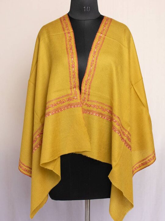 Mustard Pashmina Sozni Hand Work Stole