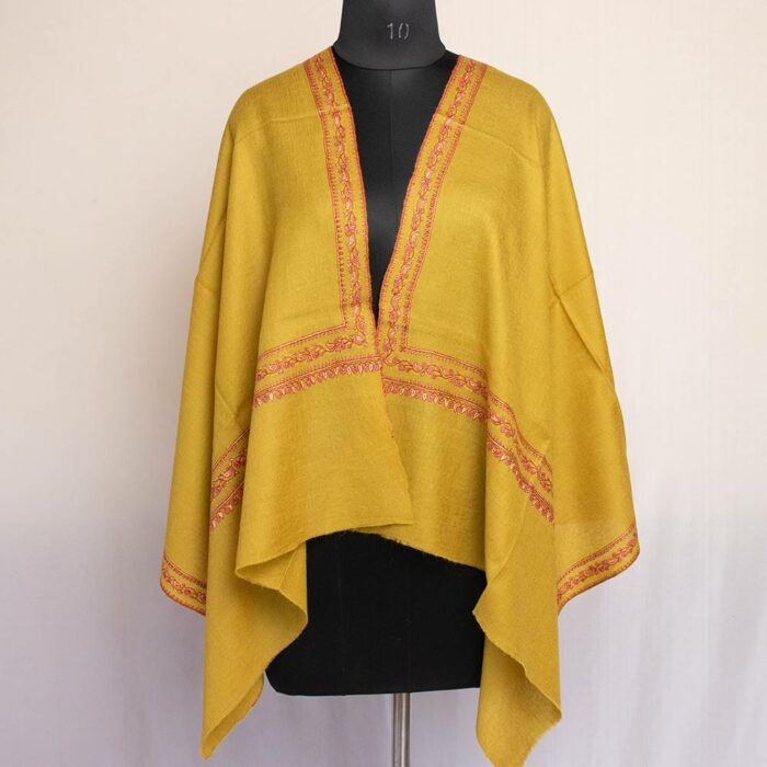 Mustard Pashmina Sozni Hand Work Stole