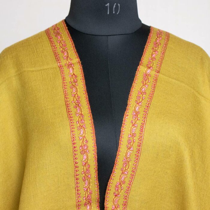 Mustard Pashmina Sozni Hand Work Stole - Image 2