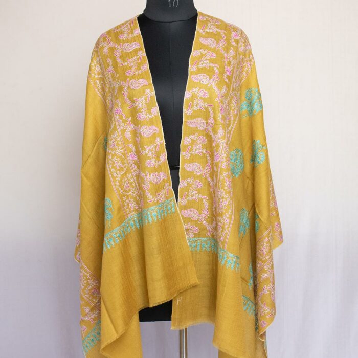 Mustard Pashmina Sozni Work Stole