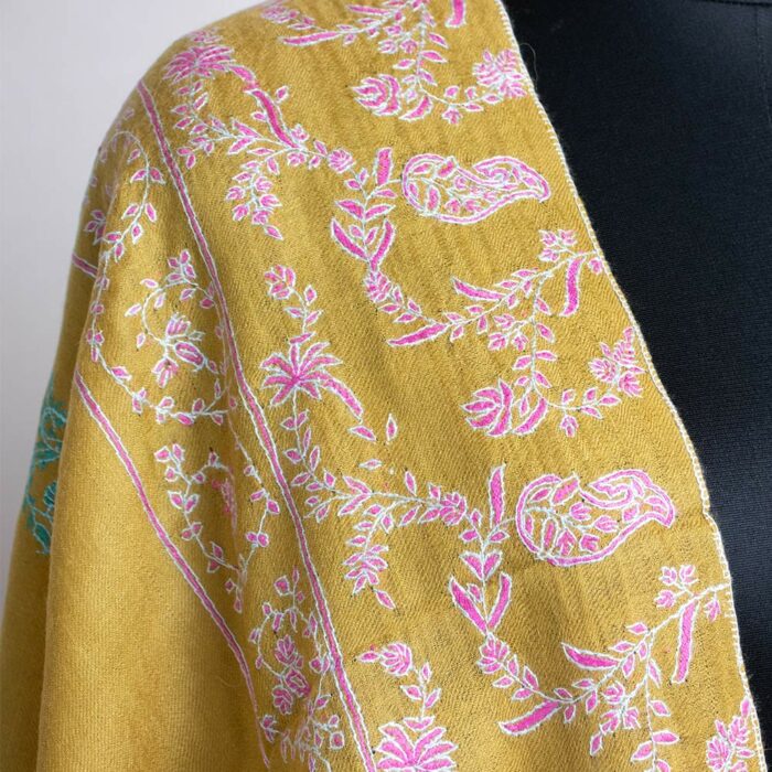 Mustard Pashmina Sozni Work Stole - Image 2