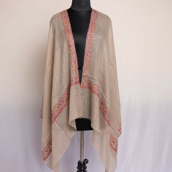 Natural Color Pashmina Sozni Work Stole