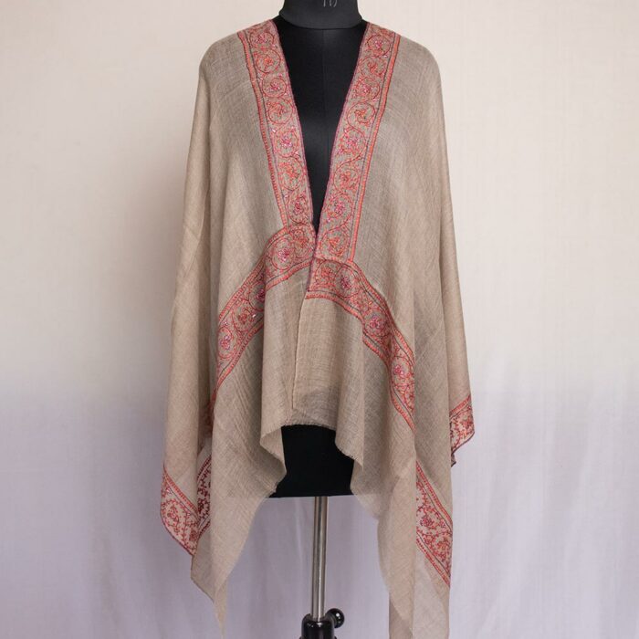 Natural Color Pashmina Sozni Hand Work Stole