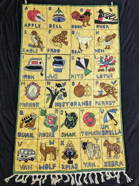 Rectangular 4x2.5FT Hand Embroidered Chainstitch Alphabet Nursery Rug