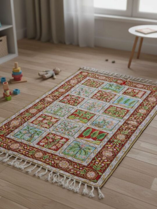 Hand-Embroidered 5x3 Trees Chainstitch Kashmiri Carpet/Rug