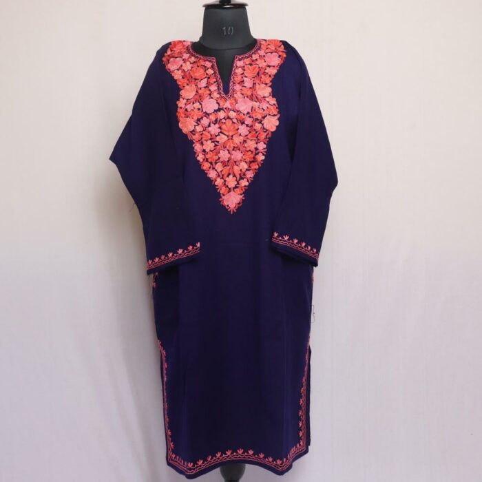 Dark Navy Blue Harud Cashmilon Aari Pheran - Image 2