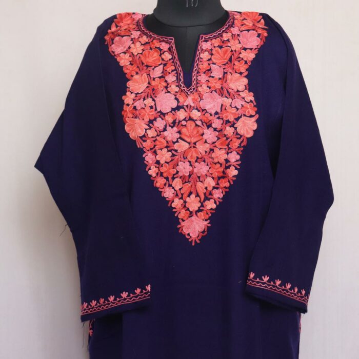 Dark Navy Blue Harud Cashmilon Aari Pheran
