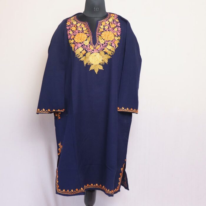 Dark Navy Blue Cashmilon Aari Pheran - Image 2
