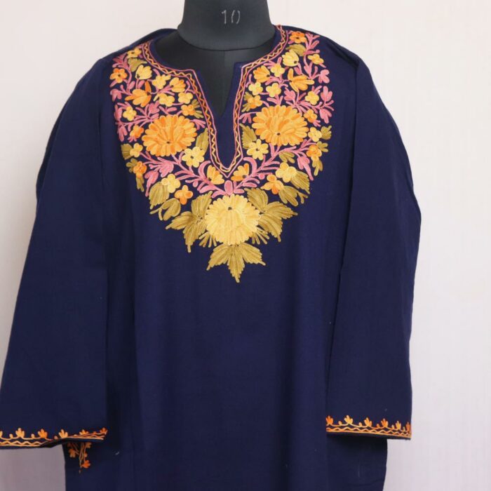 Dark Navy Blue Cashmilon Aari Pheran