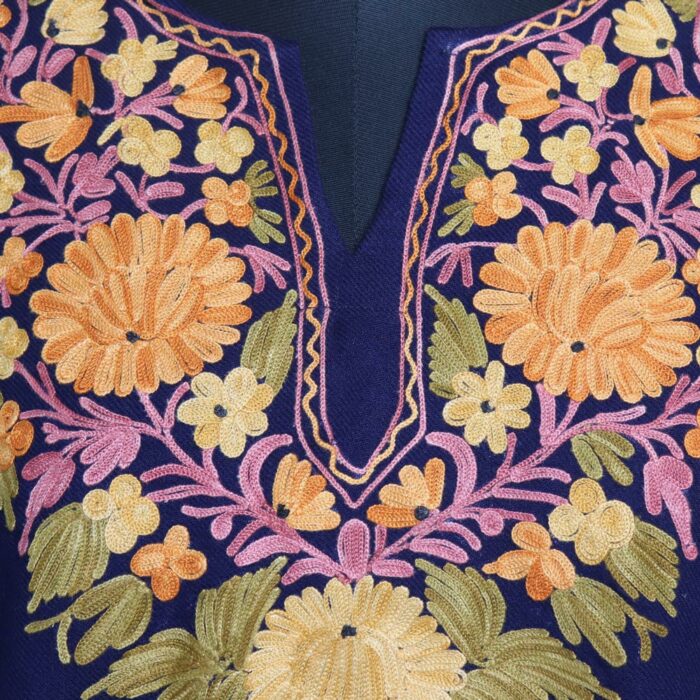 Dark Navy Blue Cashmilon Aari Pheran - Image 4