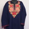 Dark Navy Blue Floral Cashmilon Aari Pheran