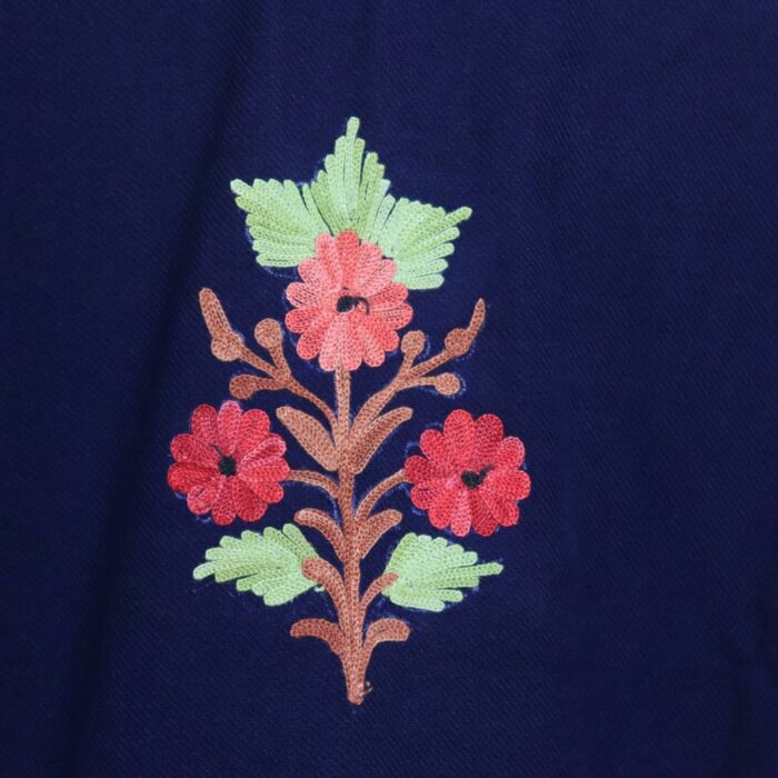 Dark Navy Blue Floral Cashmilon Aari Pheran - Image 4
