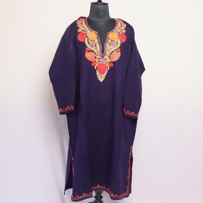 Dark Navy Blue Bahar Cashmilon Aari Pheran - Image 2