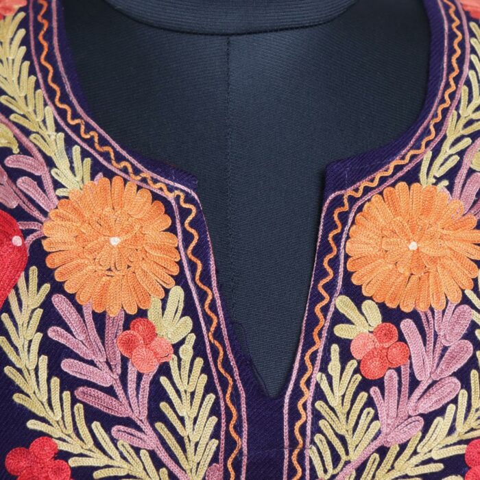 Dark Navy Blue Bahar Cashmilon Aari Pheran - Image 3