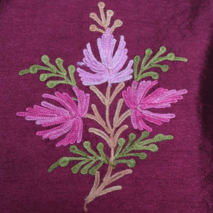 Maroon Chinari Silk Aari Short Jacket - Image 3