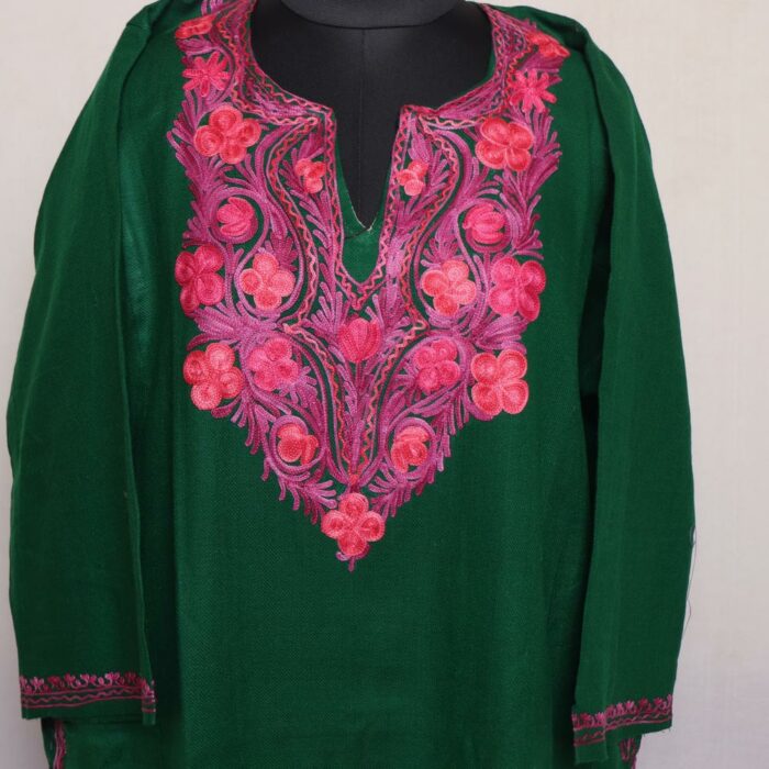 Green Harud Cashmilon Aari Pheran