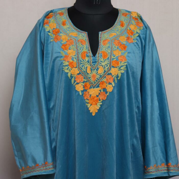 Blue Aari Velvet Pheran