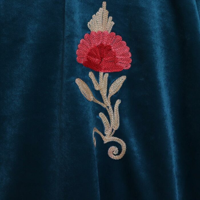 Teal Green Miri Aari Velvet Pheran - Image 4