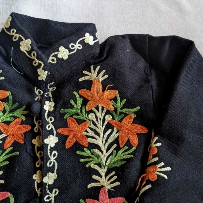 Black Star Kashmiri Kids Coat With Ari Work (L 17) - Image 2